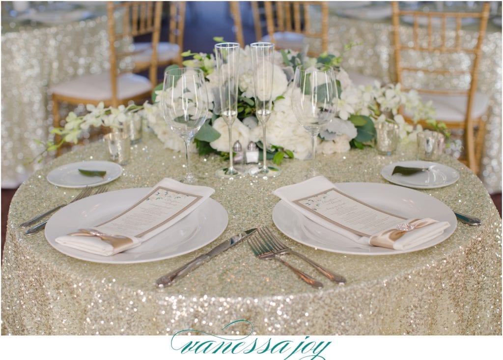 Sparkle Champagne Table Cloth, Mallard Island Yacht Club Wedding