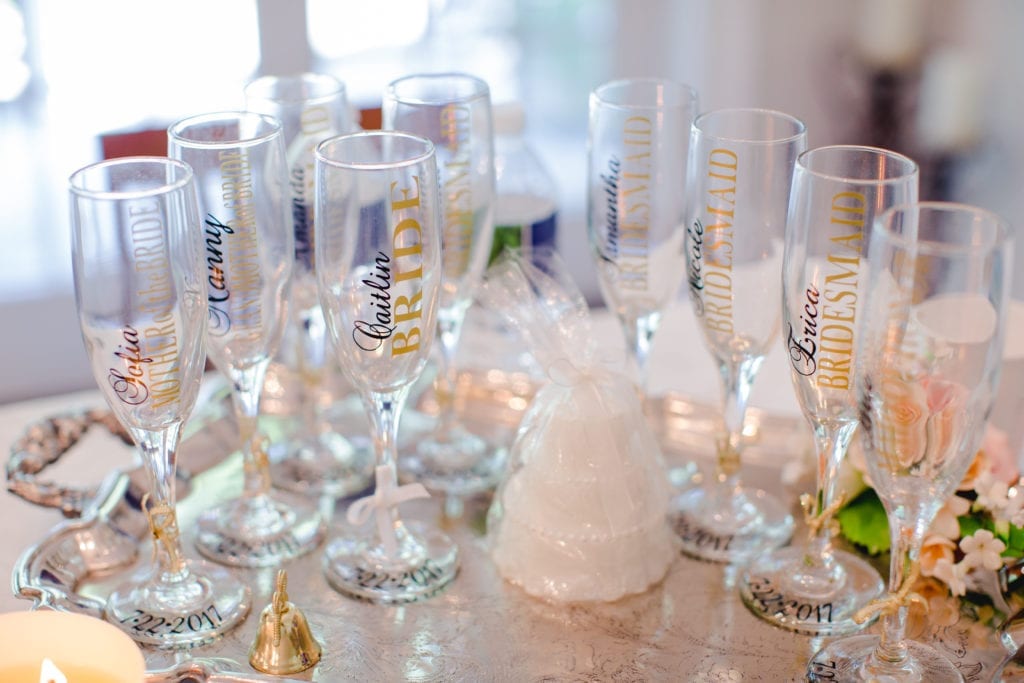 bridal party gifts, customized bridal party champagne flutes
