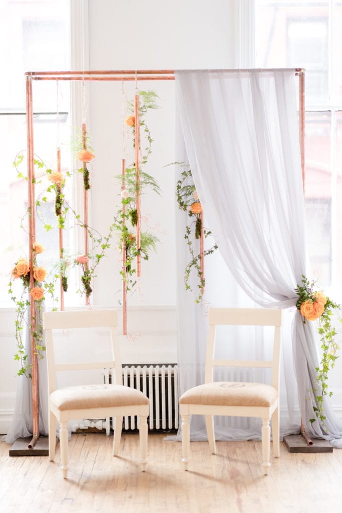 simple boho wedding decor; nyc bride