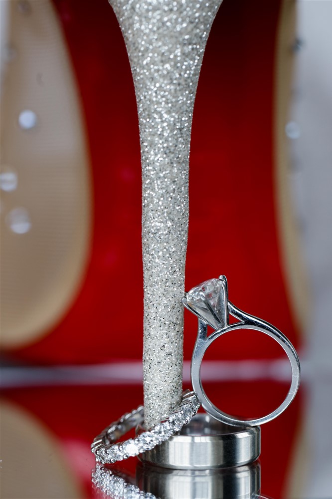 Christian Louboutin glitter wedding shoes and wedding rings ideas. Photo by Vanessa Joy Photography.