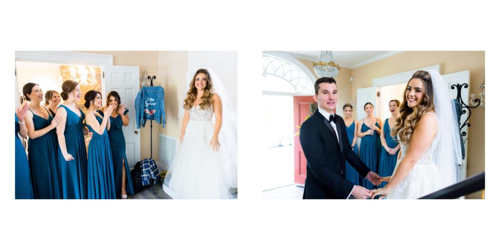 first look with bridesmaids and groom