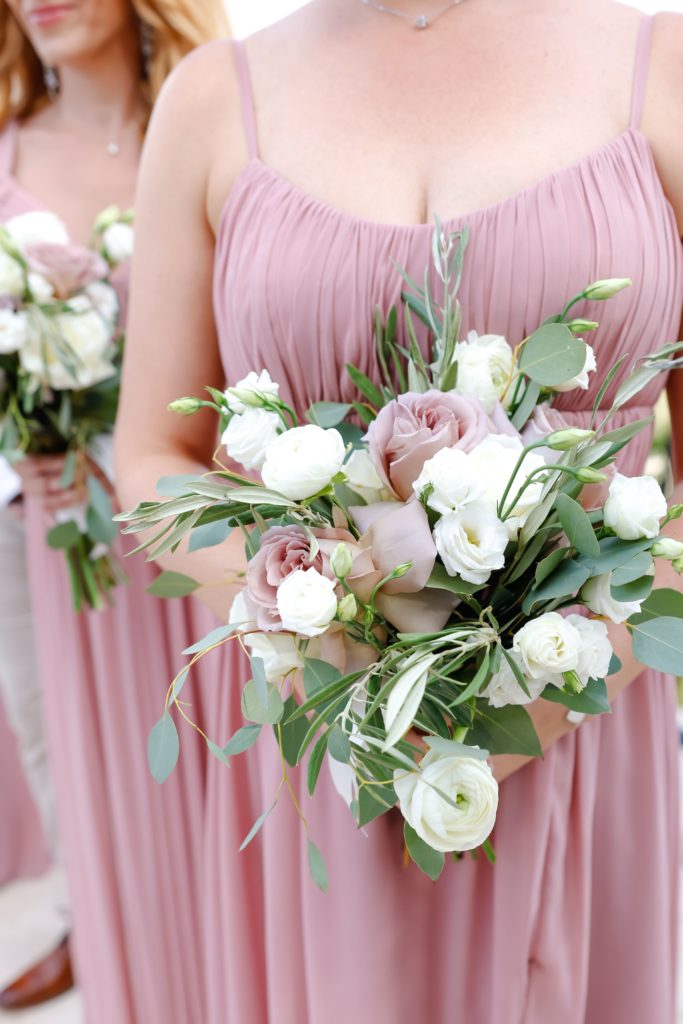 aesthetic mauve dress and bouquet