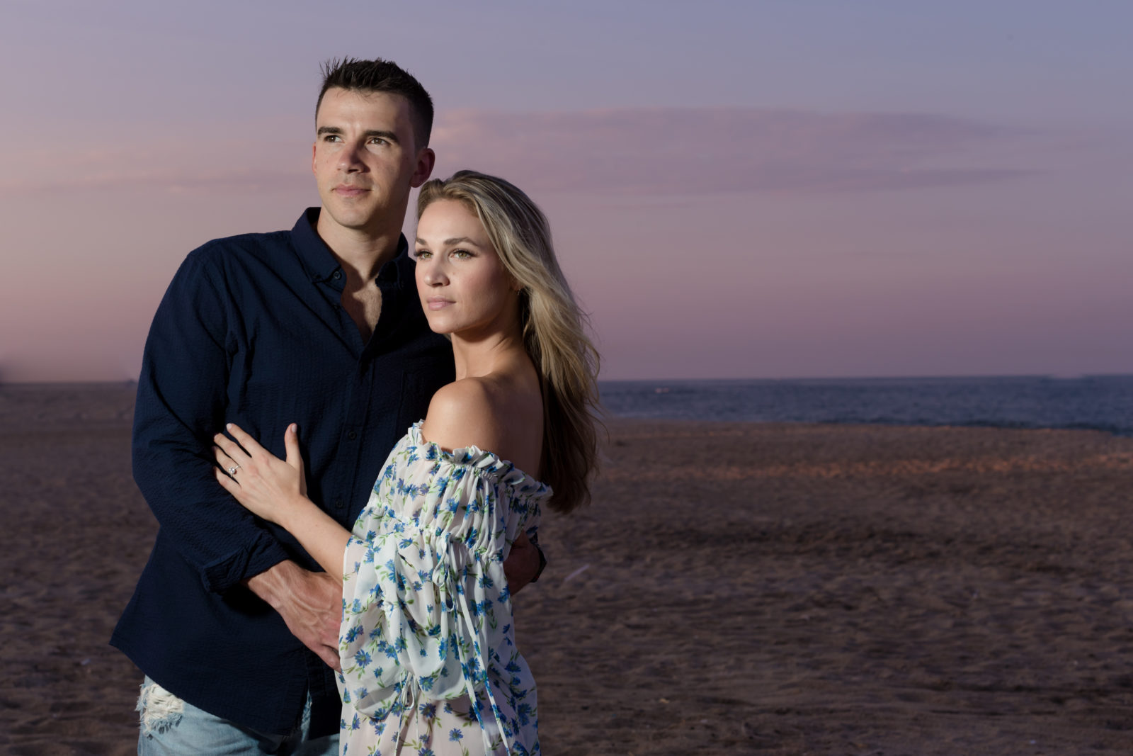 OFF CAMERA FLASH DURING SUNSET BY BEACH SPRING LAKE ENGAGEMENT 