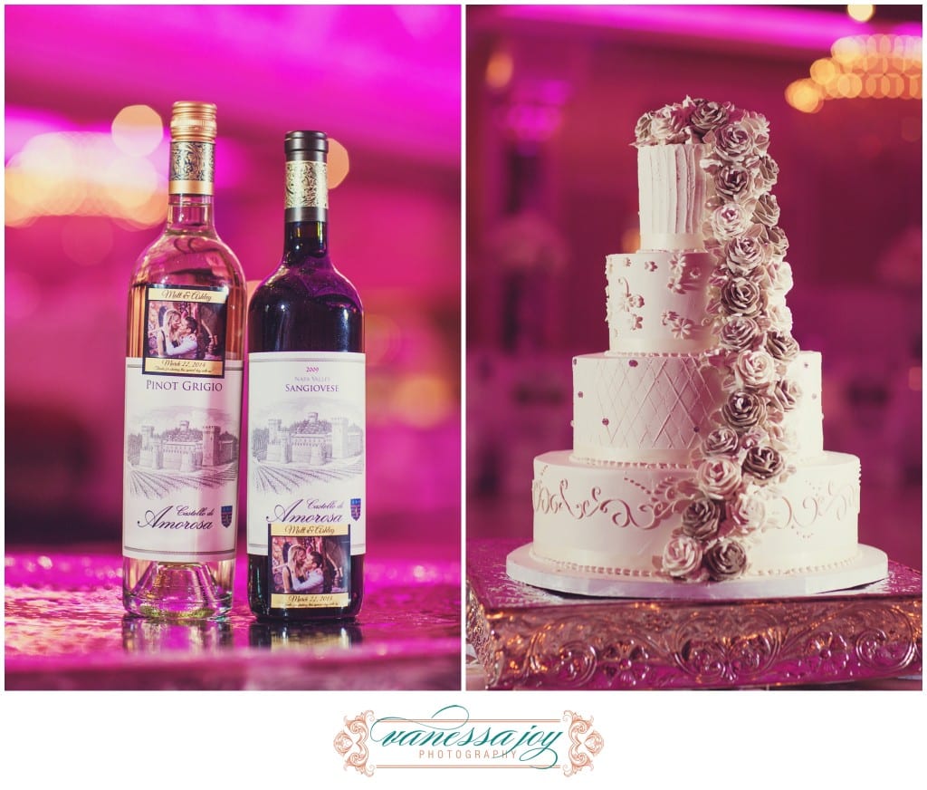 wedding cake and wine