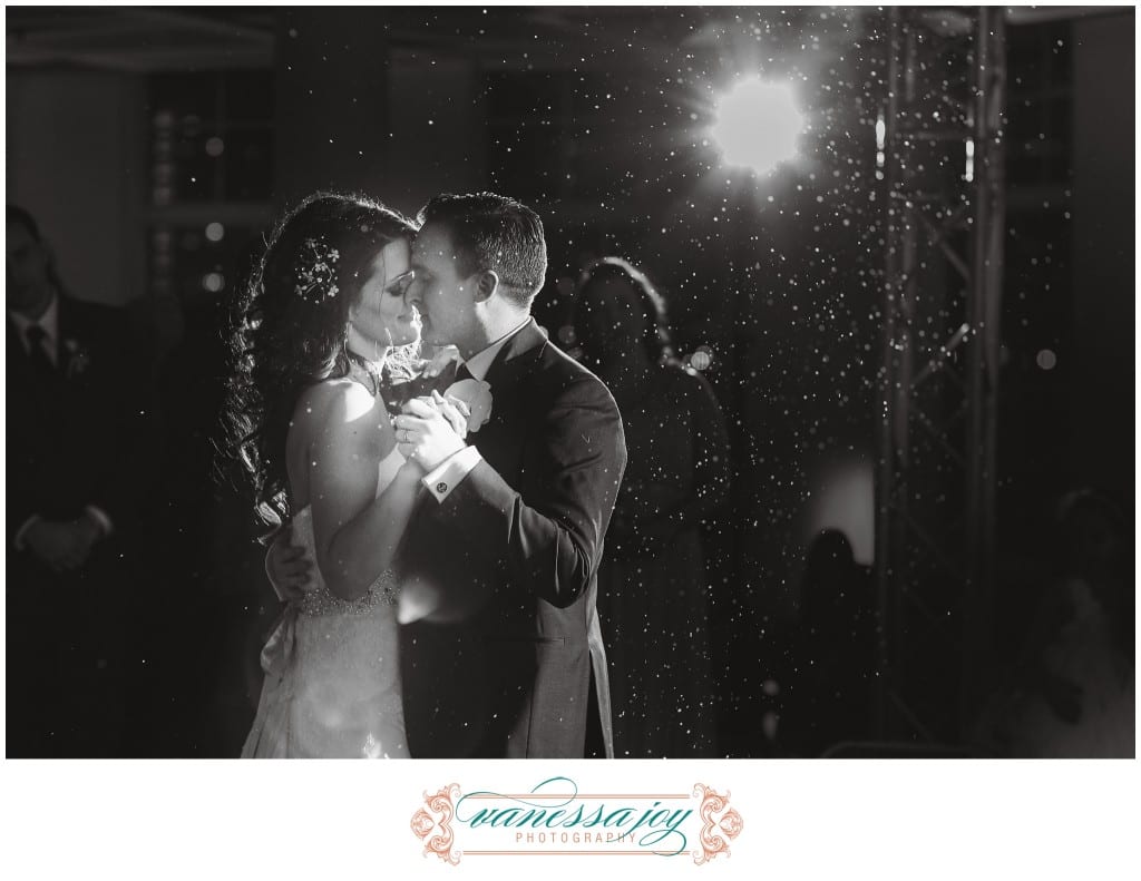 first dance, snow, black and white