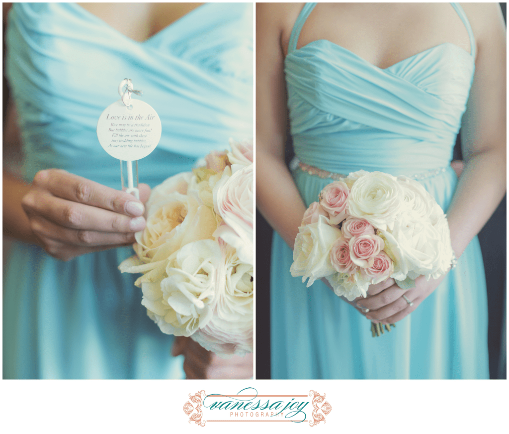 blue bridesmaid dresses, chic wedding flowers