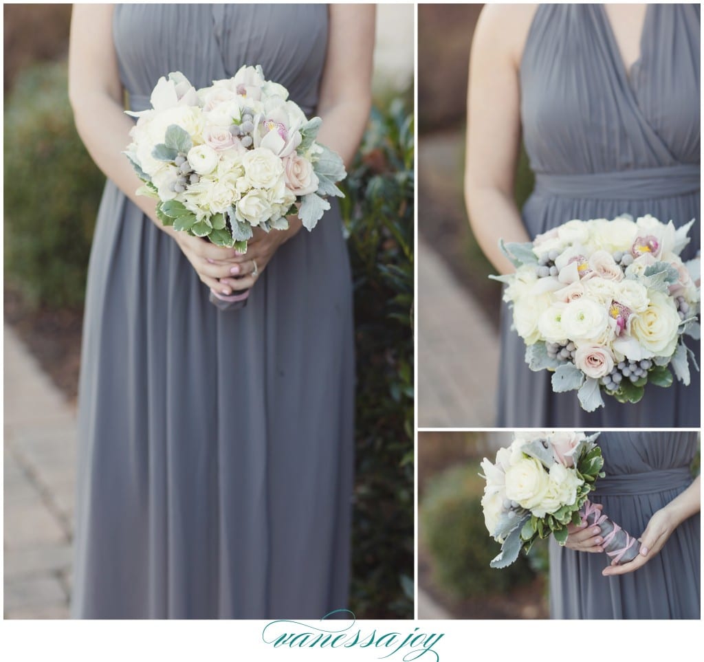 gray wedding color scheme, gray bridesmaid dresses, winter wedding theme
