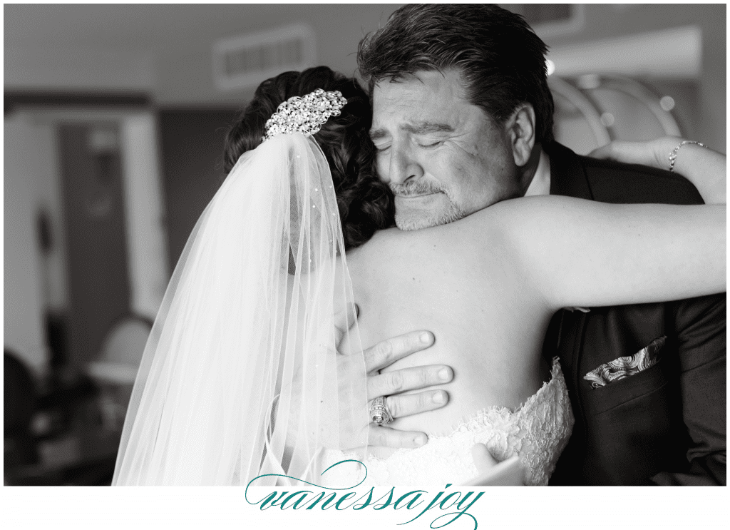 black and white photos, NJ wedding, father daughter first look