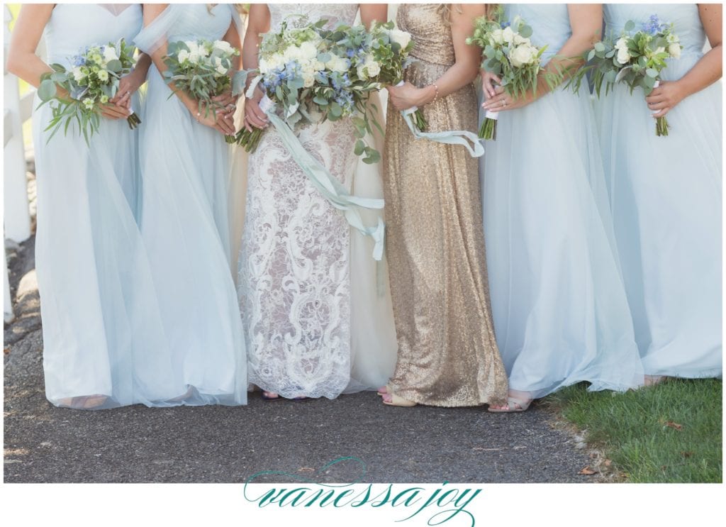 light blue and gold bridesmaid dresses
