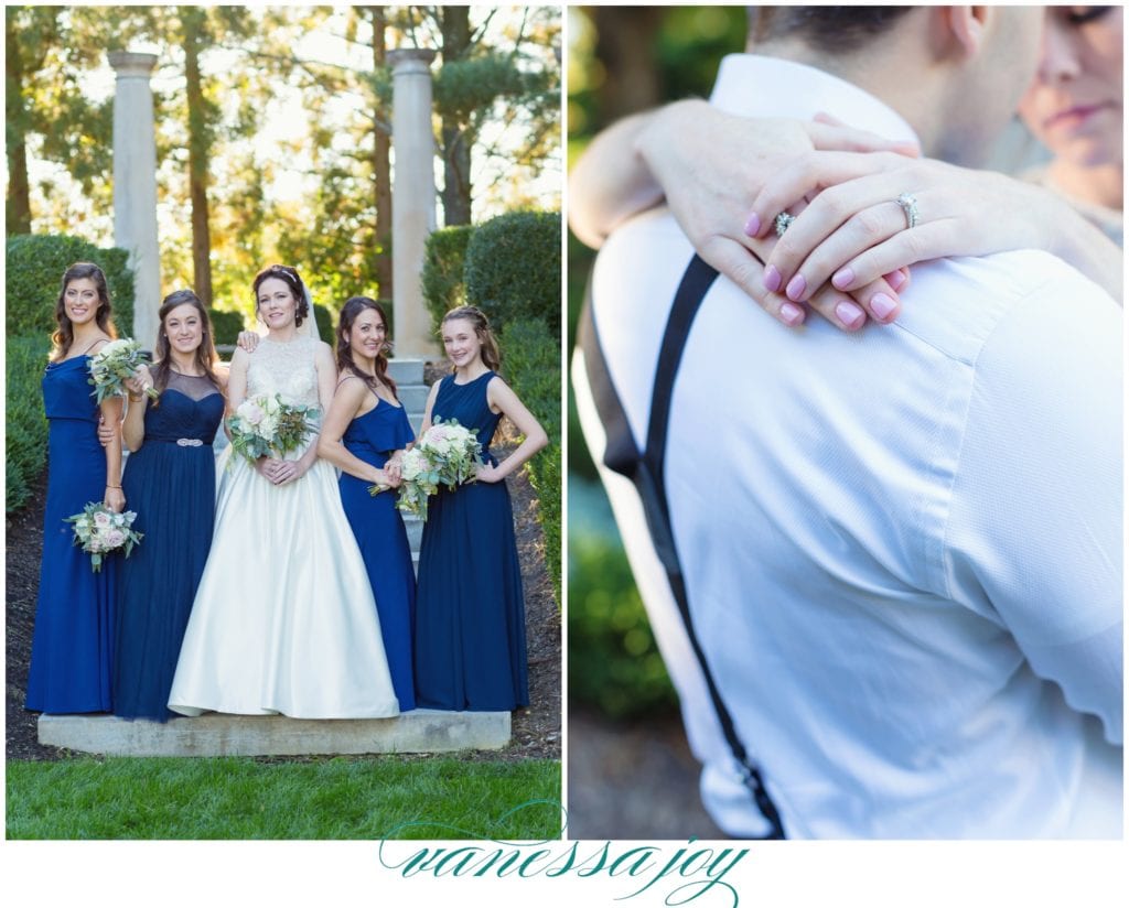 blue bridesmaid dresses, wedding photo details