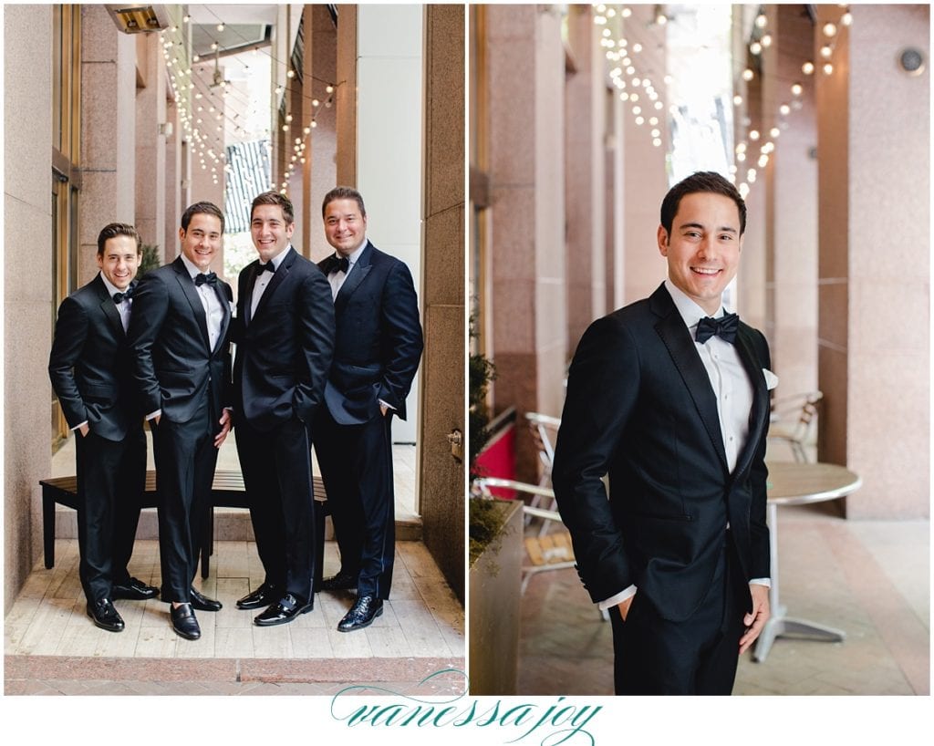 NYC wedding, groomsmen in tuxedos 
