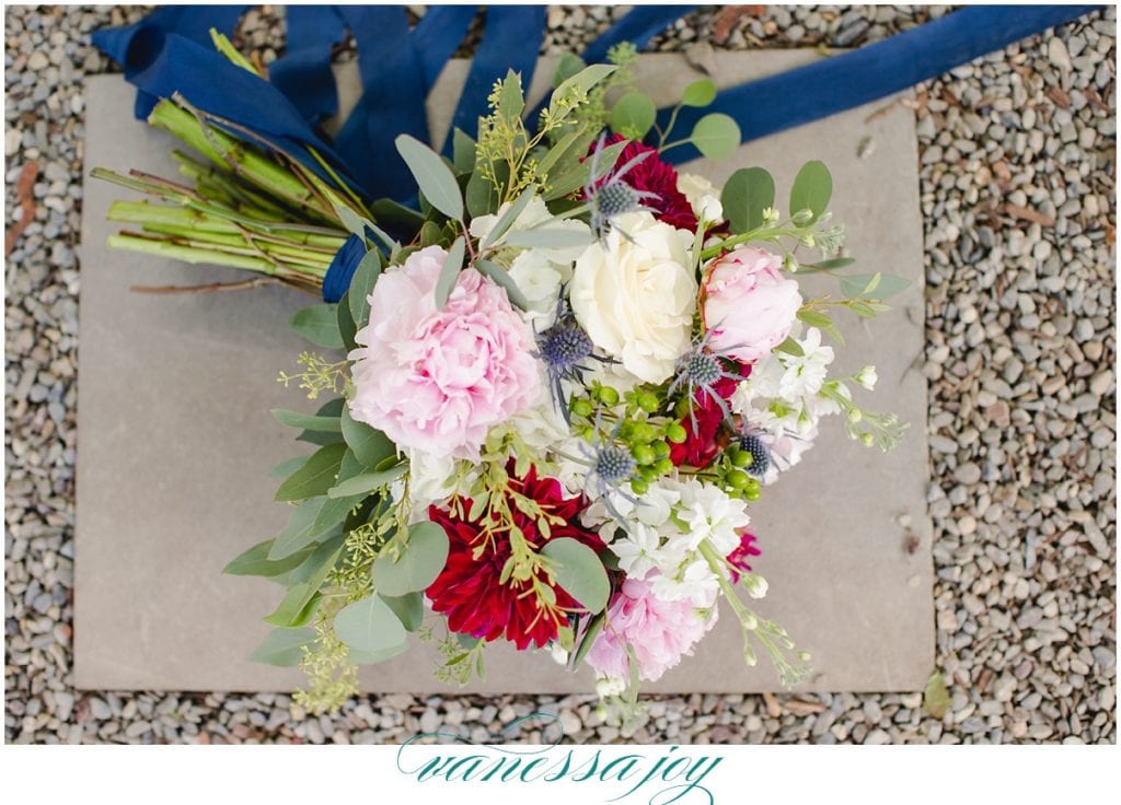 deep blue wedding colors and peonies