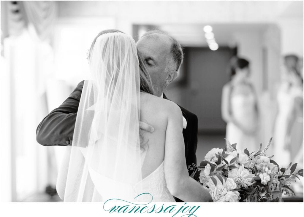 first look with father of the bride, mallard island wedding, black and white photography