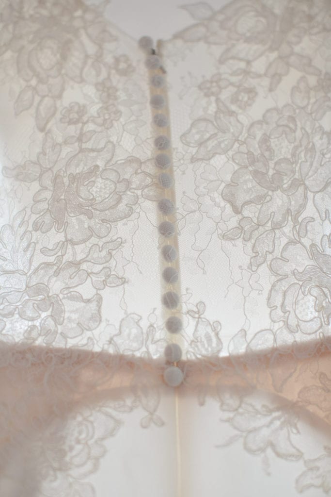 Rita Vinieris dress details, all lace wedding dress details