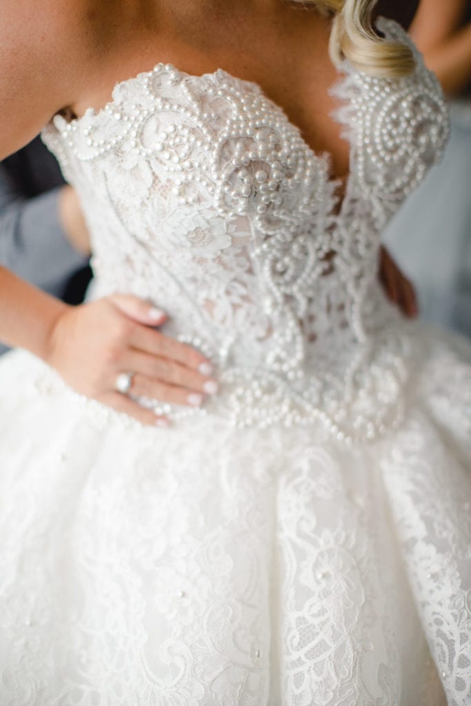 wedding dress, lace corset wedding dress, pearl and lace wedding details