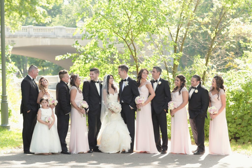 bridal party, pink bridesmaids dresses 