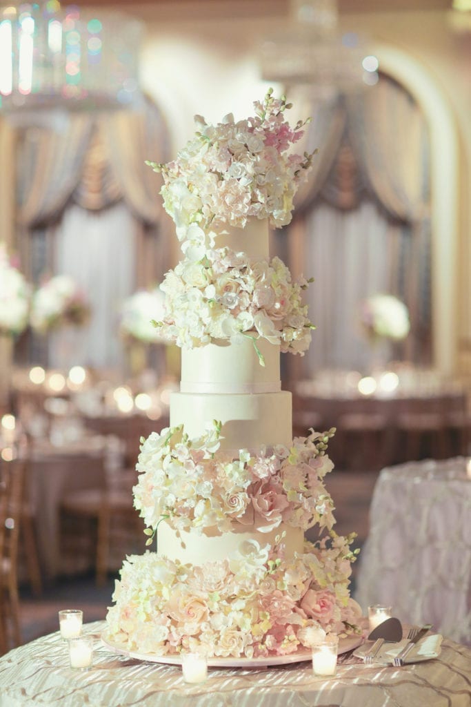 floral wedding cake, wedding cake, 6 tier wedding cake, pink floral wedding cake