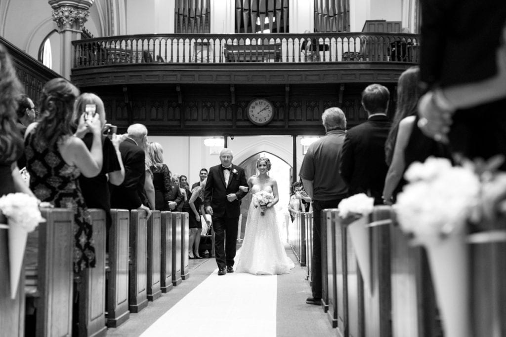 wedding processional, black and white wedding photo