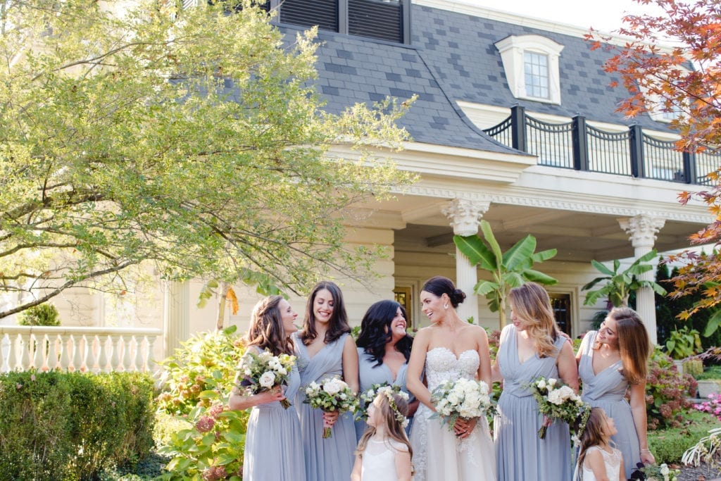 bridesmaids, bride, bridal party photography, soft blue bridesmaids dresses