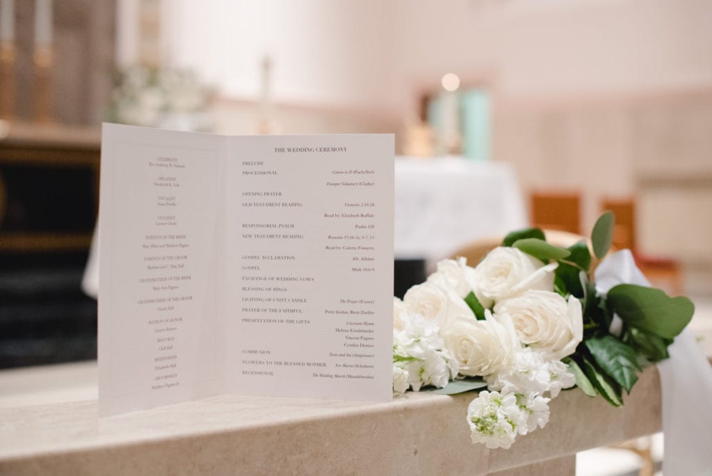 Carlson craft wedding stationary, wedding program, wedding florals
