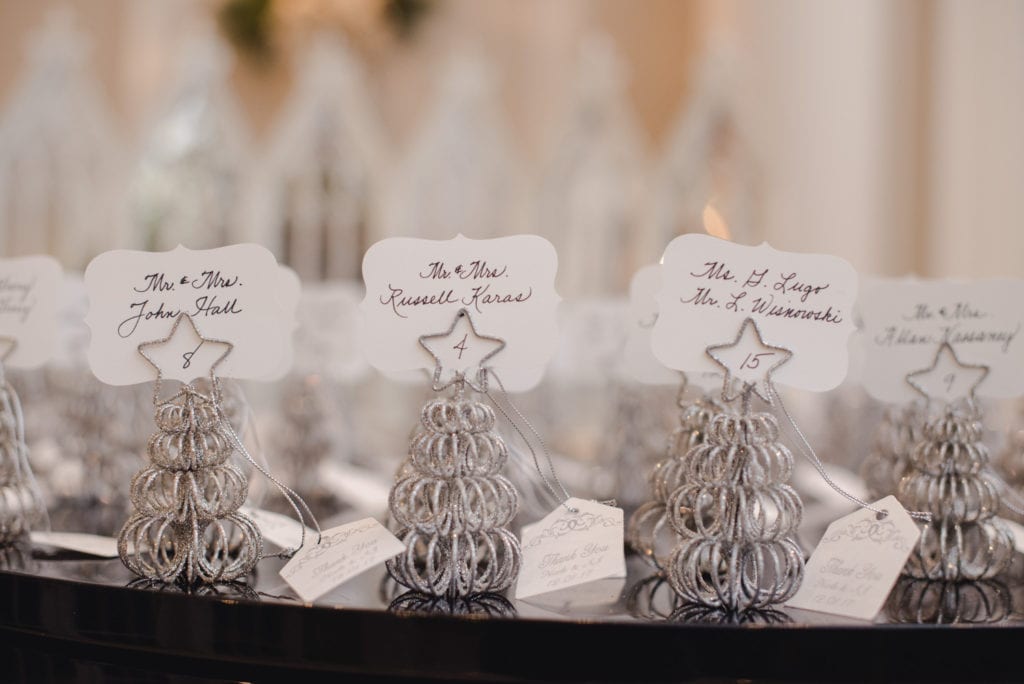 wedding table assignments, wedding favors, holiday wedding
