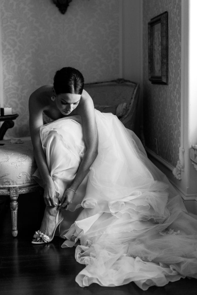 black and white wedding photography, bride getting ready, bride details 