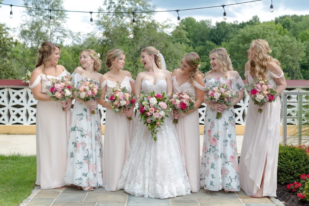 bride and bridesmaids, bhldn bridesmaids dresses