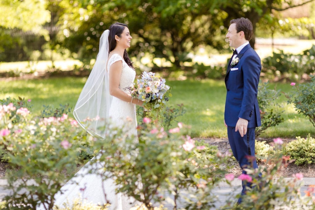 elegant garden wedding, first look