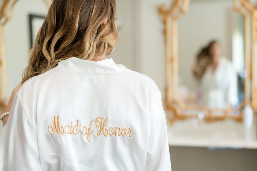 white and gold maid of honor robe