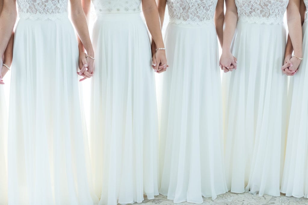 white bridesmaids gowns