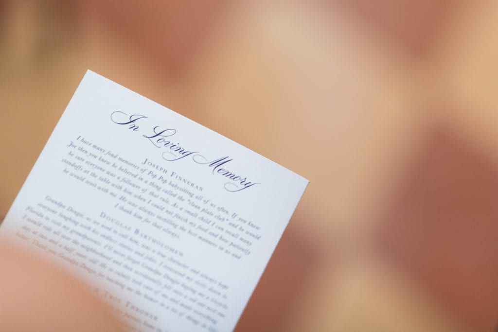 In loving memory from wedding program by Hudson Paperie