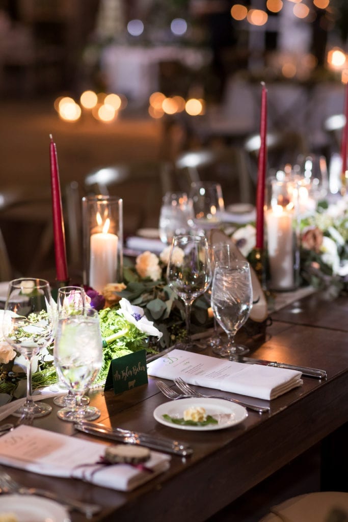 table setup with candles and florals rustic look