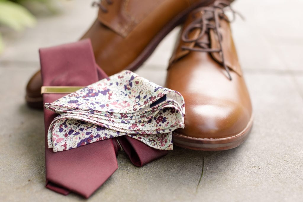 grooms tie handkerchief and shoes