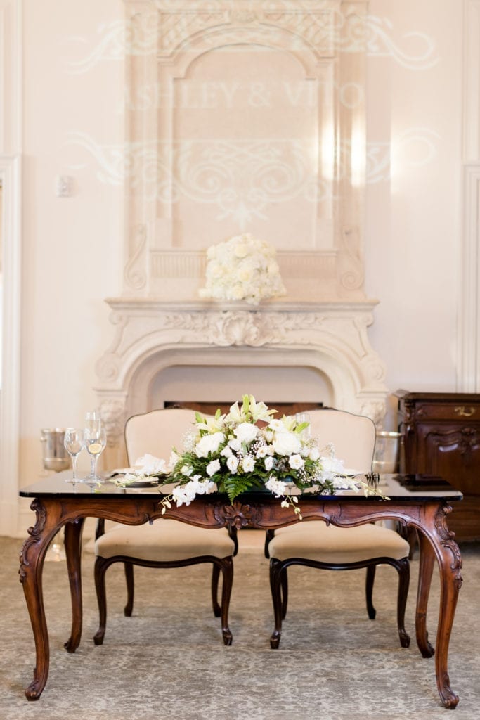 sweetheart table setup at Park Chateau wedding reception