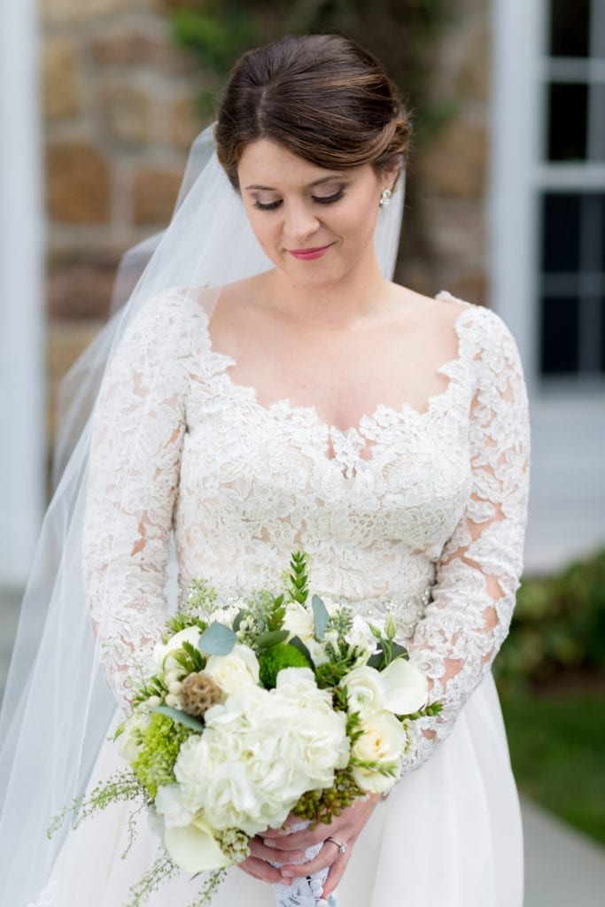 long sleeve lace wedding gown, long bridal veil