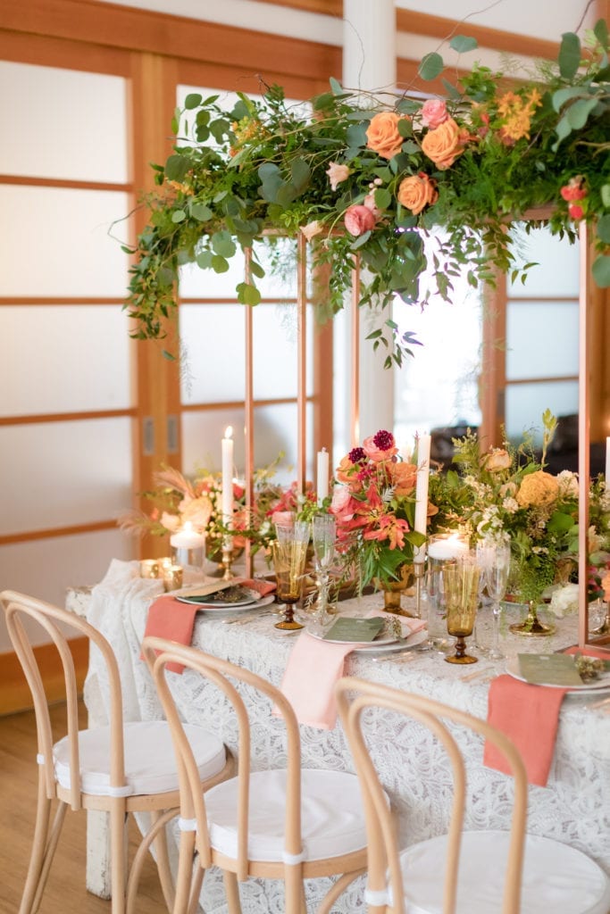 boho wedding table setup, floral wedding setup
