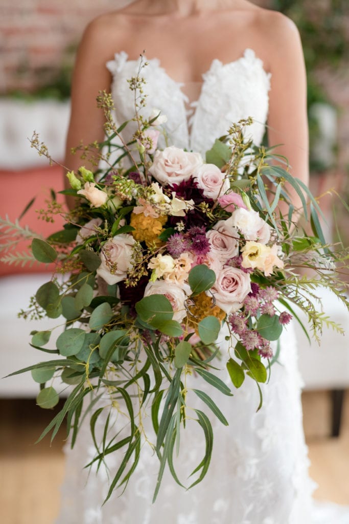 whimsical details and wild flower wedding bouquet , rustic boho floral inspiration