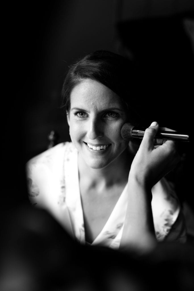 black and white photography, bride getting ready