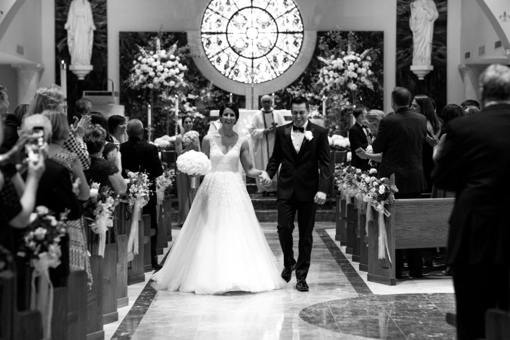 bride and grooms wedding recession, catholic weddings