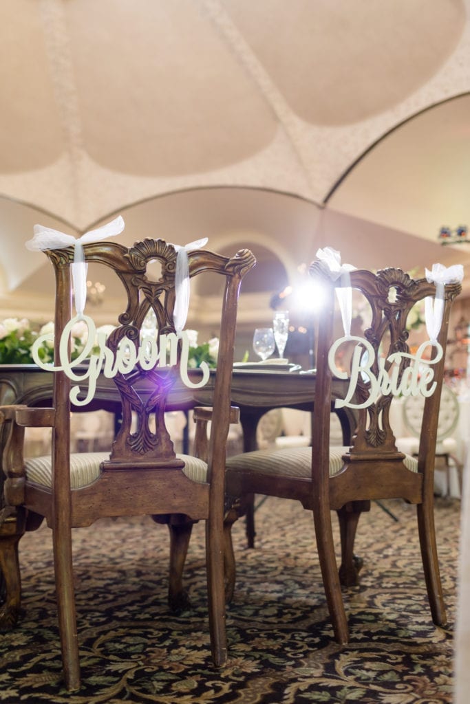 bride and groom chair markers, bride and groom sweetheart table