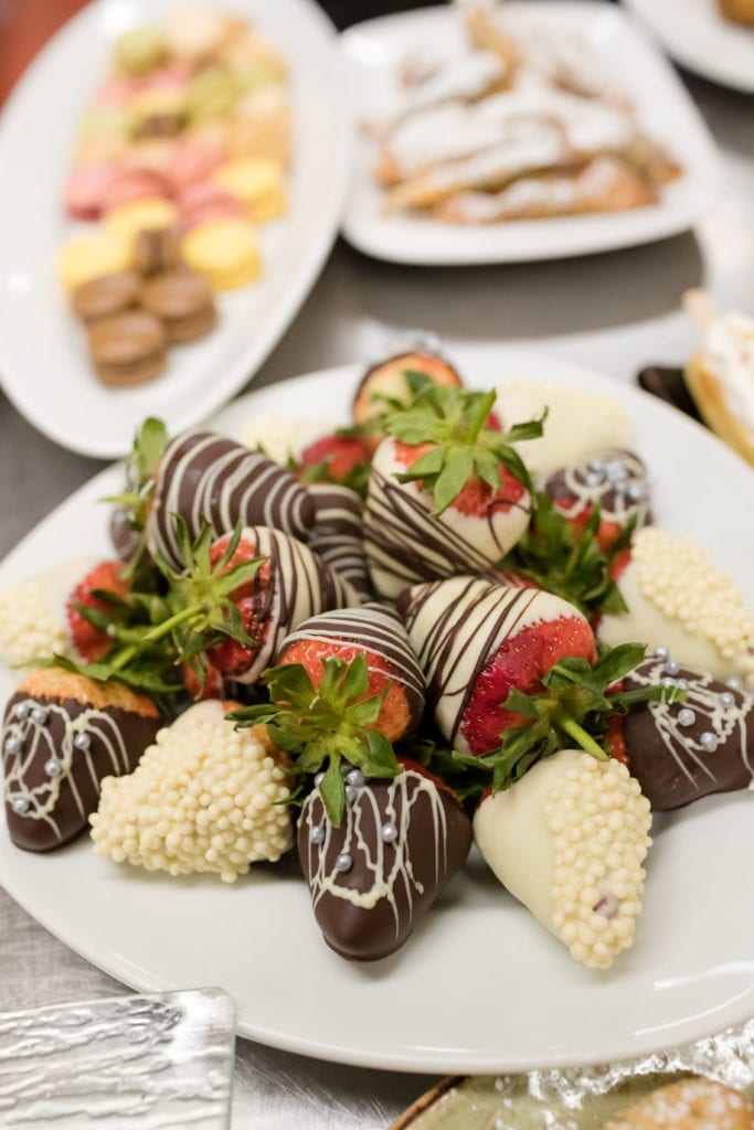 chocolate covered strawberries, wedding dessert table