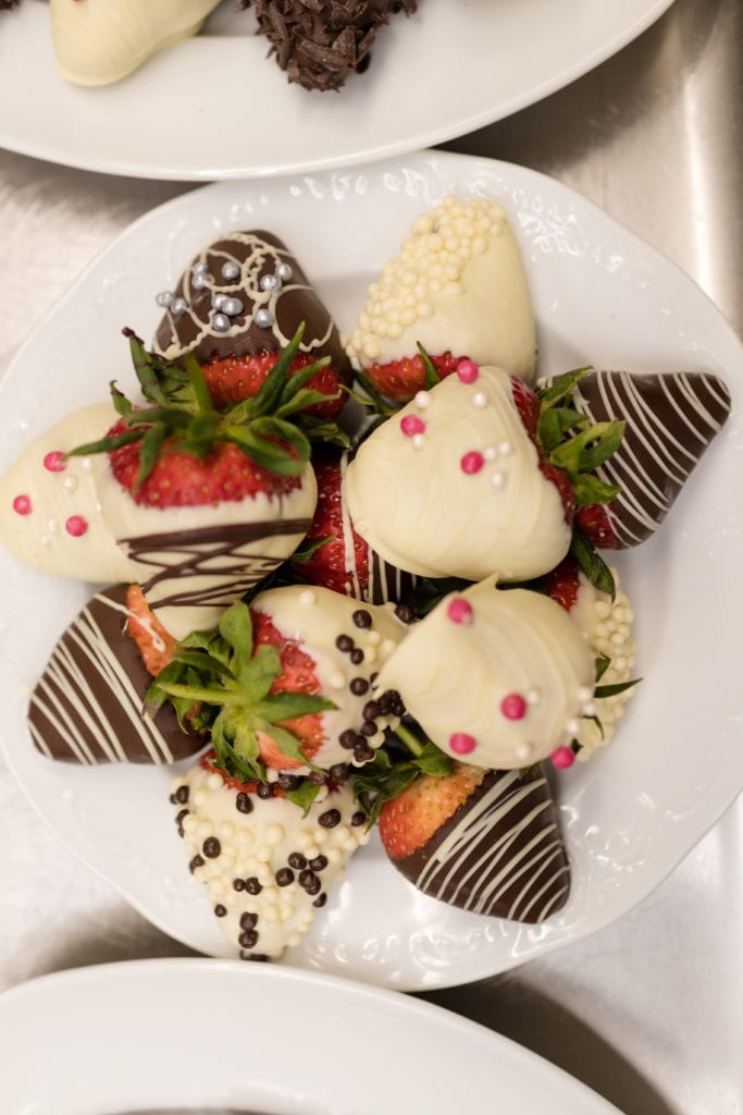 wedding dessert bar, chocolate covered strawberries