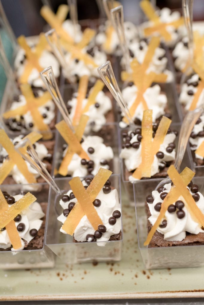 chocolate desserts, dessert table details at wedding