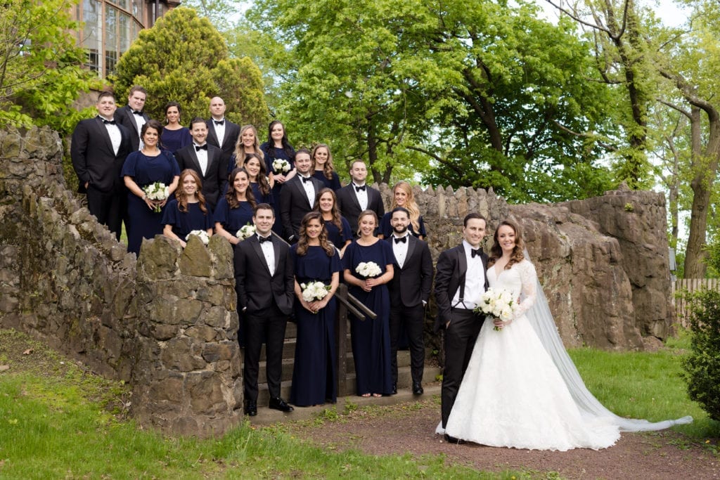 black and white bridal party, large bridal party photography