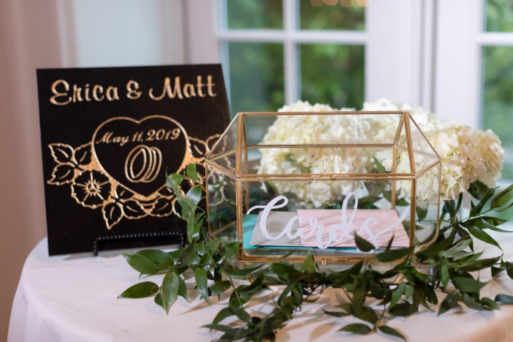 glass card cage, wedding decor details