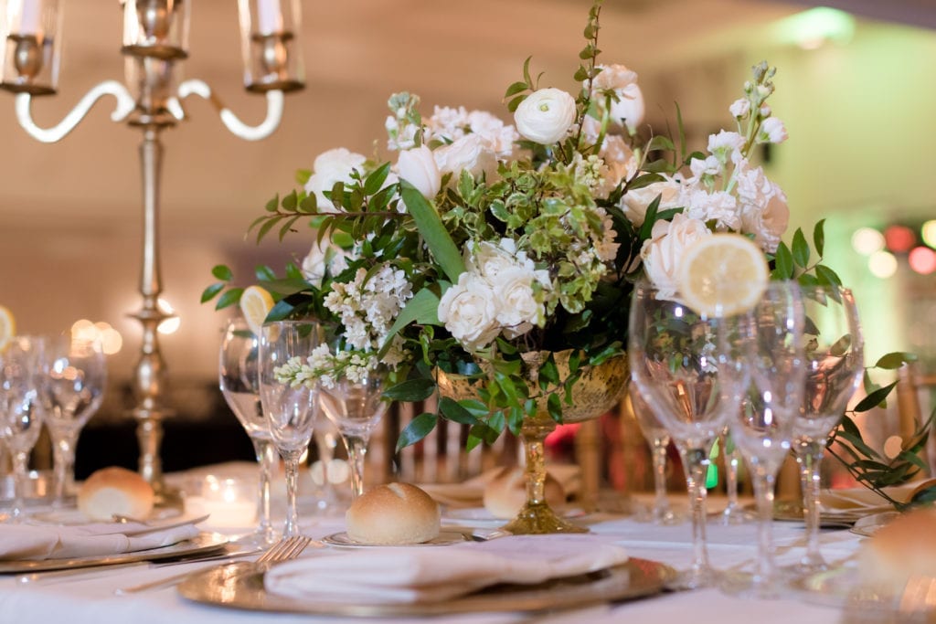 wedding flower centerpiece details, white wedding florals