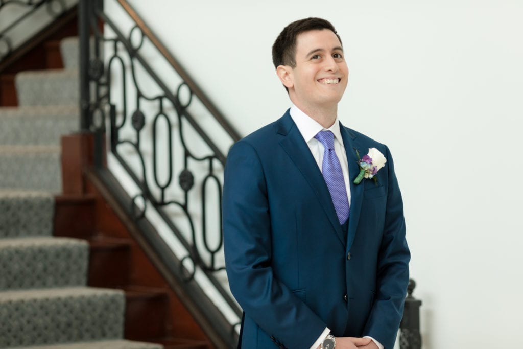 groom awaiting the arrival of his bride for first look, pa wedding photographer