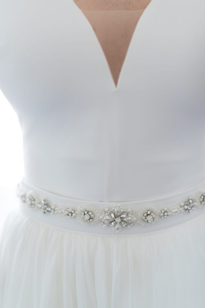 embellished belted details of wedding dress, silver wedding dress embellishments 
