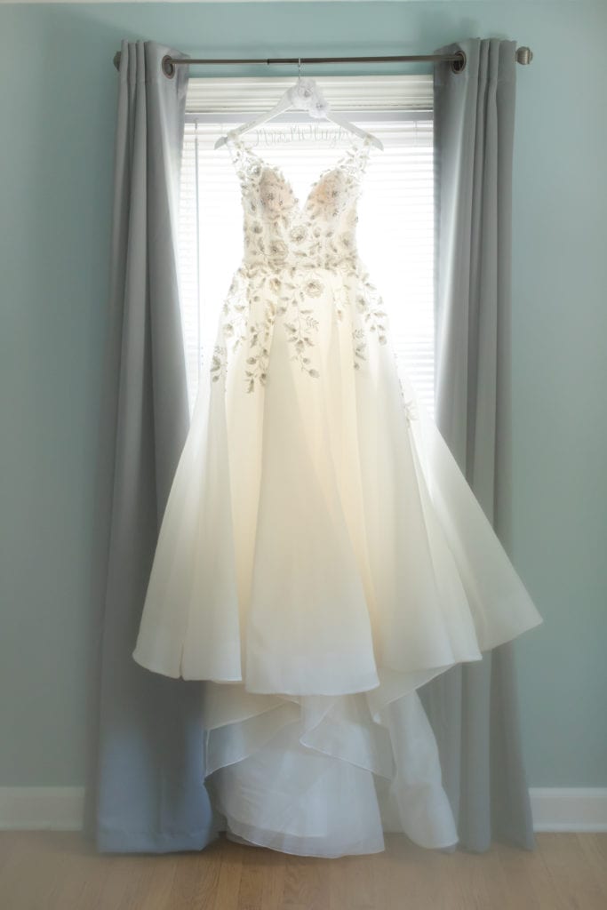 Badgley Mischka wedding gown, brocade detail wedding dress