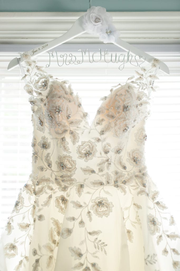 floral brocade sweetheart wedding gown, Badgley mischka dress from Philly Bride